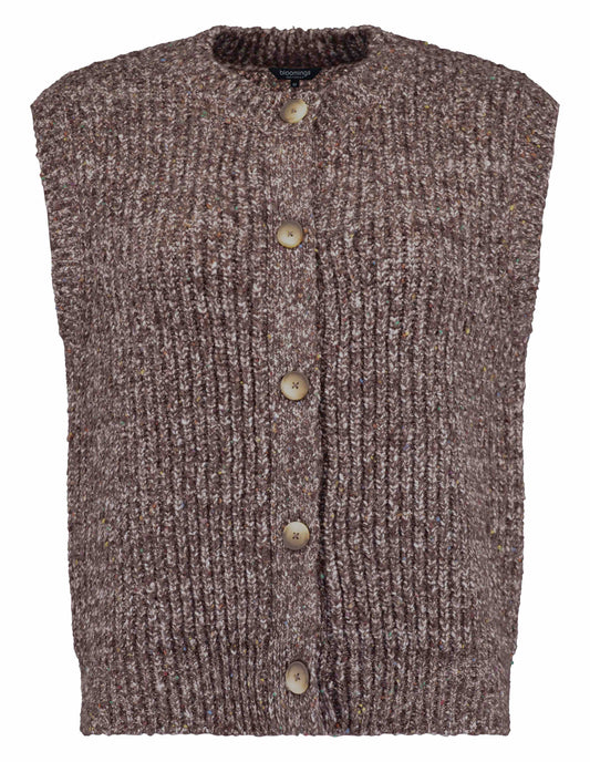 Gilet Knopen Gebreid Grof Bruin Melange