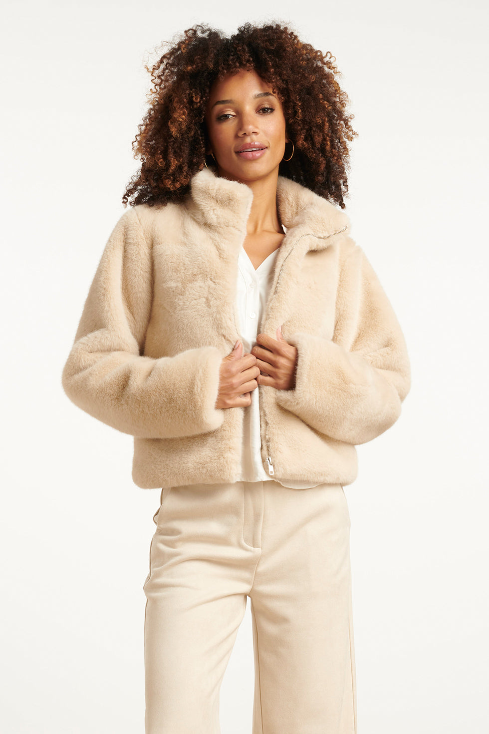 Jas Fake Fur Rits Zand