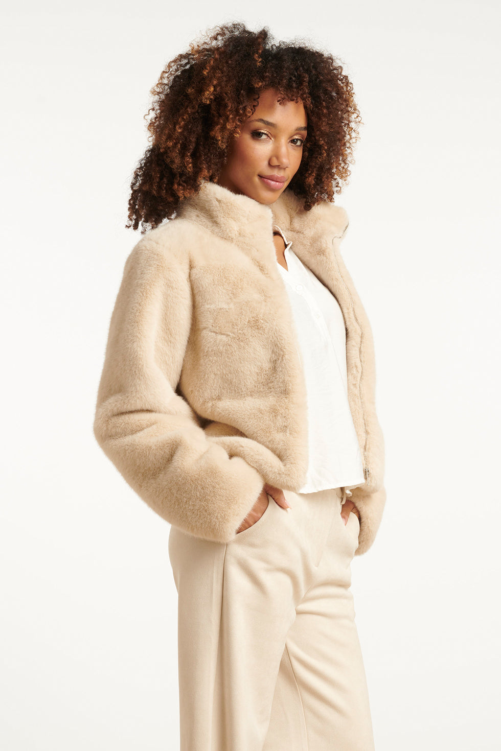 Jas Fake Fur Rits Zand