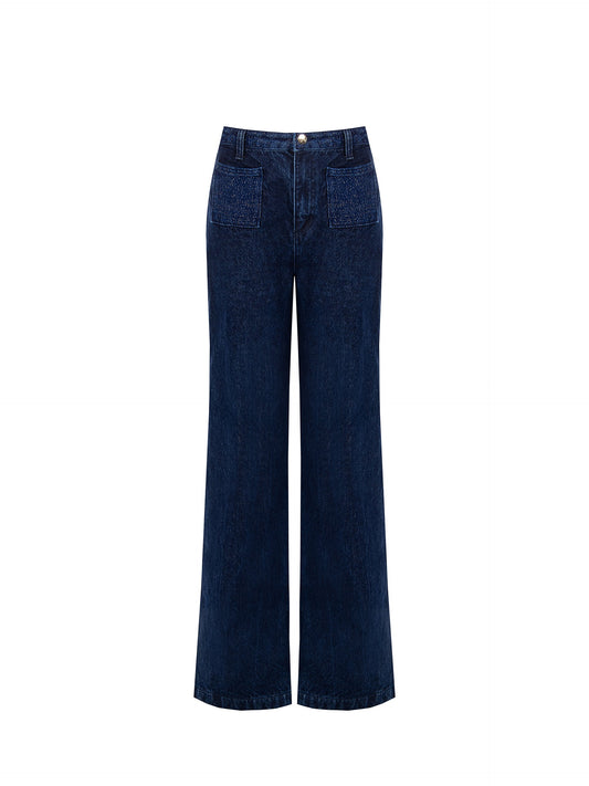 Jeans Gouddraad Front Pockets Donkerblauw