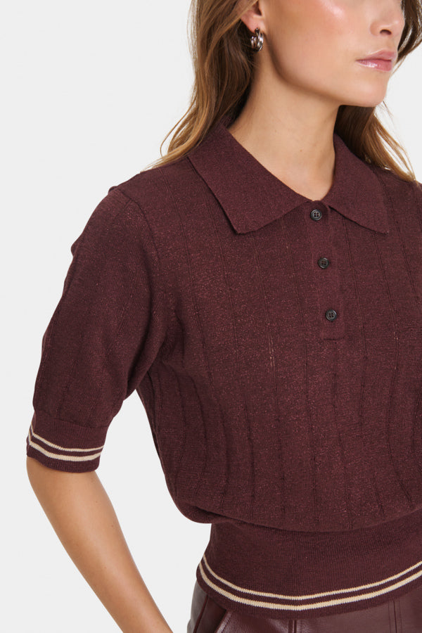 Polo Leslie Lurex KM Bordeaux