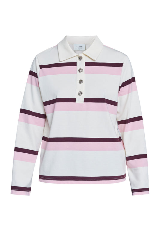 Polo Streep Knopen LS Creme