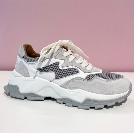 Sneaker Chester Leer  Wit/Lt. Grijs
