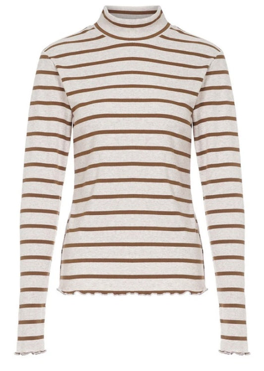 T-shirt Wollenio Streep LS Taupe