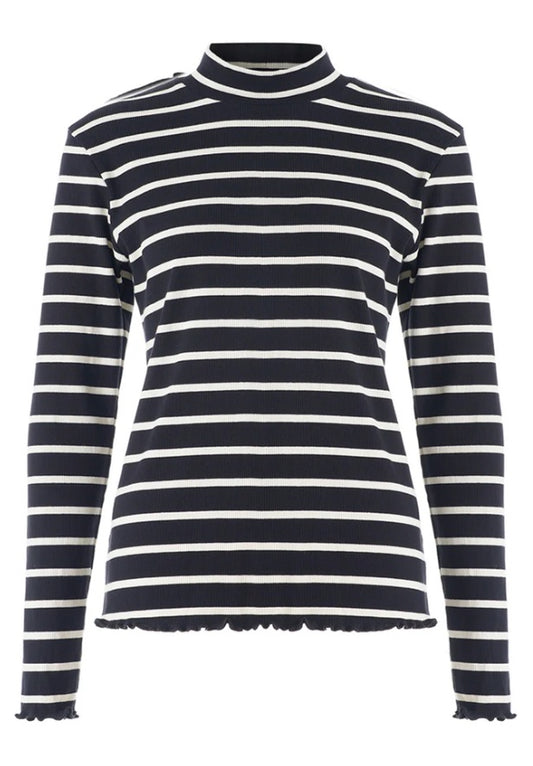 T-shirt Wollenio Streep LS Zwart