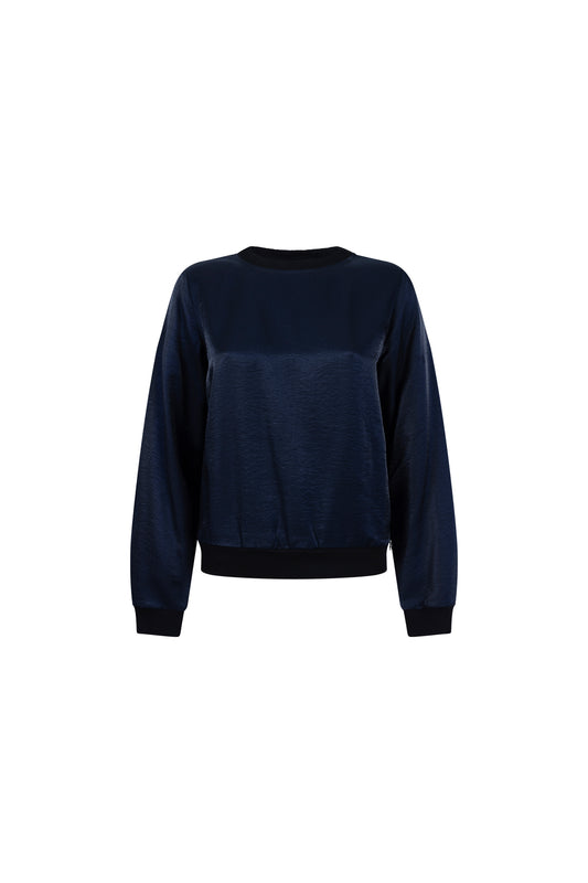Top Davina Rib Boord LS Donkerblauw