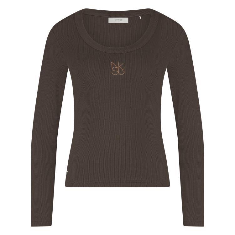 Top Lilia Rib LM Donkerbruin