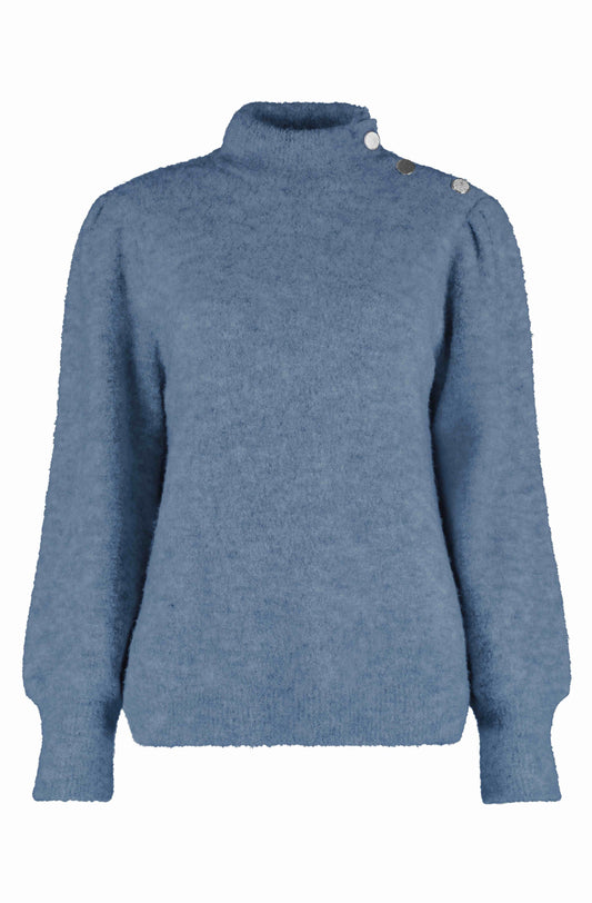 Trui Soft Bloucle Knopen Schouder Blauw
