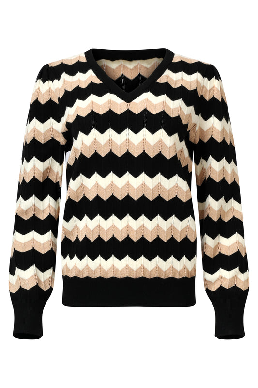 Trui Zigzag V-Hals Zwart / Zand